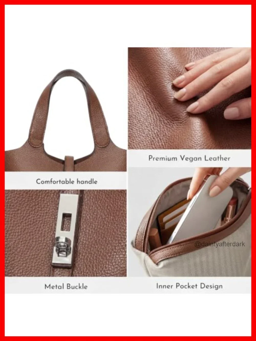 Vegan Leather Top Handle Satchel Tote with Lock Buckle
